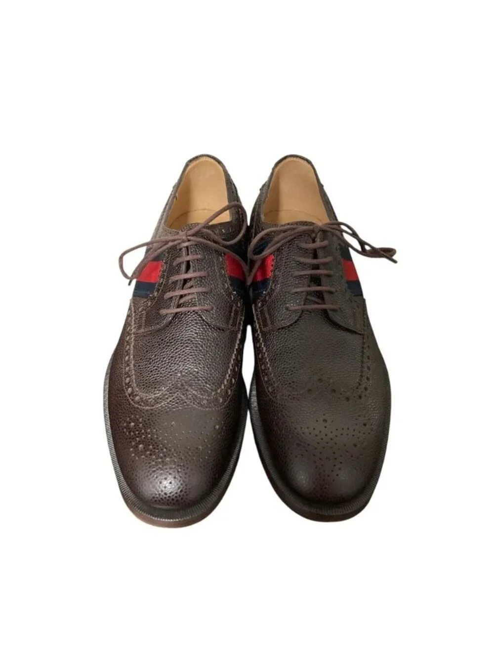Gucci Web Line Leather Medallion Shoes Brown Dress 6.5
